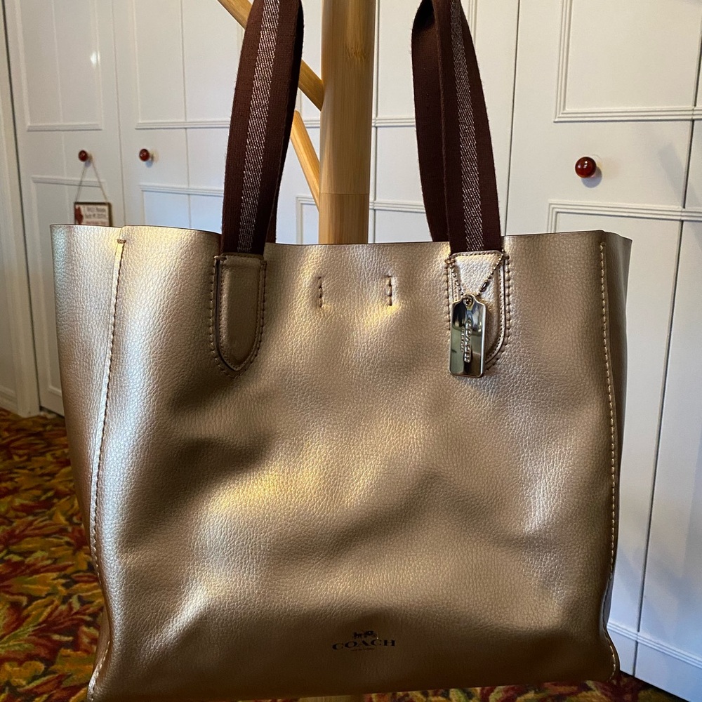 Coach gold metallic leather derby tote